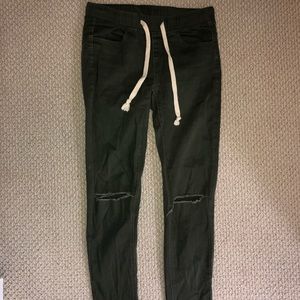 Army Green Skinny Drawstring Pants